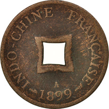 INDOCINA FRANCESE, 2 Sapeque, 1899, Paris, MB+, Bronzo, KM:6, Lecompte:15