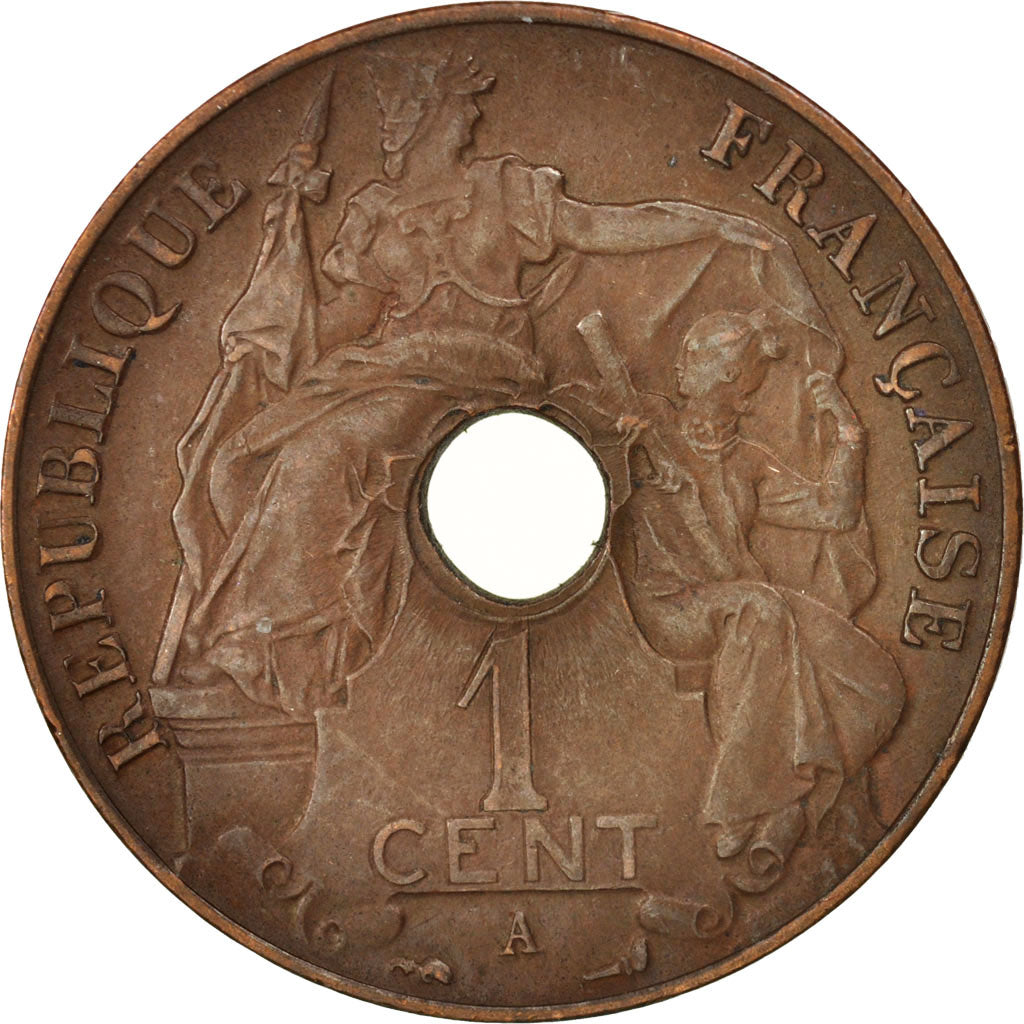 FRENCH INDO-CHINA, Cent, 1917, Paris, AU(50-53), Bronze, KM:12.1, Lecompte:77