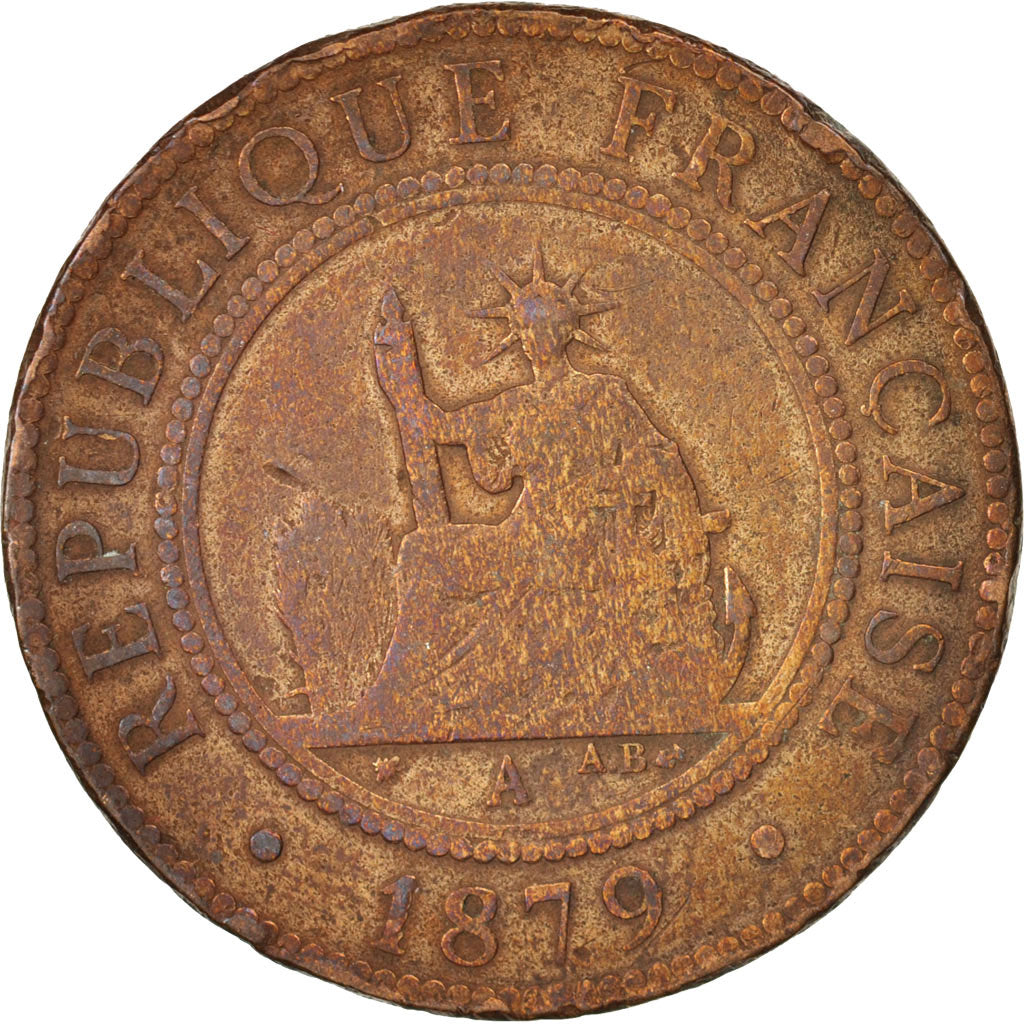 FRENCH COCHIN CHINA, Cent, 1879, Paris, B+, Bronze, KM:3, Lecompte:11a