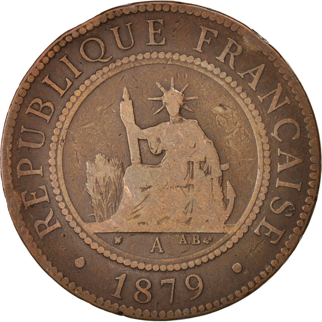 FRENCH COCHIN CHINA, Cent, 1879, Paris, VF(20-25), Bronze, KM:3, Lecompte:11a