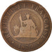 FRENCH COCHIN CHINA, Cent, 1879, Paris, VF(20-25), Bronze, KM:3, Lecompte:11a