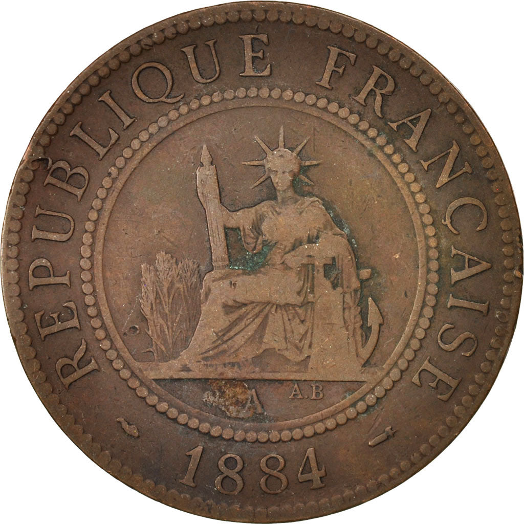FRENCH COCHIN CHINA, Cent, 1884, Paris, VF(30-35), Bronze, KM:3