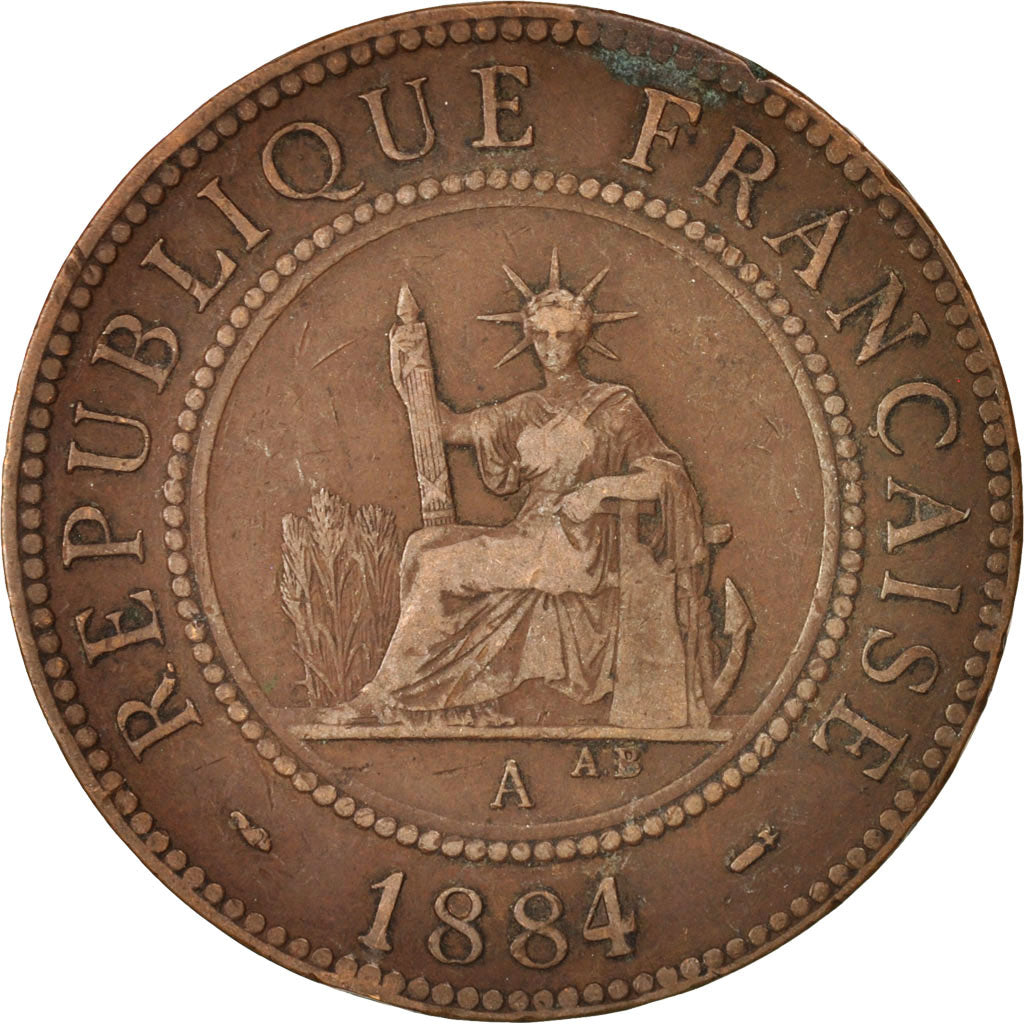 FRENCH COCHIN CHINA, Cent, 1884, Paris, VF(30-35), Bronze, KM:3