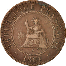 FRENCH COCHIN CHINA, Cent, 1884, Paris, VF(30-35), Bronze, KM:3