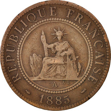 FRENCH COCHIN CHINA, Cent, 1885, Paris, VF(30-35), Bronze, KM:3, Lecompte:15
