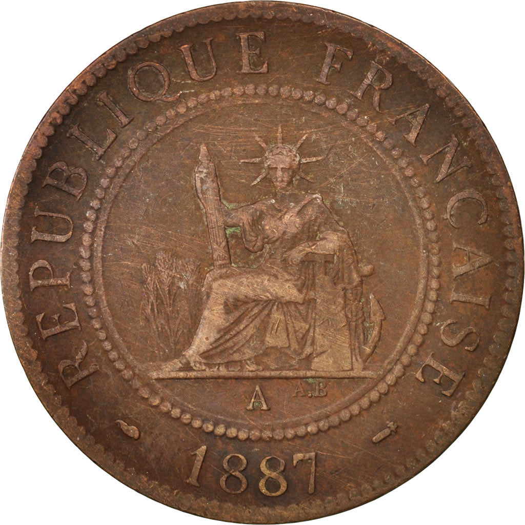 Coin, FRENCH INDO-CHINA, Cent, 1887, Paris, VF(30-35), Bronze, KM:1, Lecompte:39