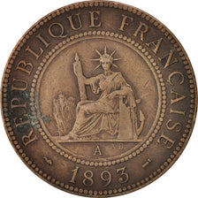FRENCH INDO-CHINA, Cent, 1893, Paris, VF(30-35), Bronze, KM:1, Lecompte:44