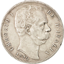 Coin, Italy, Umberto I, 5 Lire, 1879, Rome, VF(30-35), Silver, KM:20