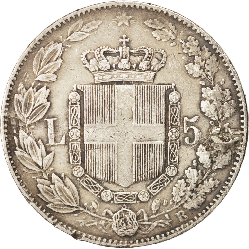 Coin, Italy, Umberto I, 5 Lire, 1879, Rome, VF(30-35), Silver, KM:20