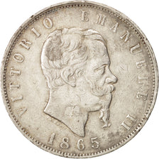 Italie, Vittorio Emanuele II, 5 Lire, 1865, Naples, TB+, Argent, KM:8.2