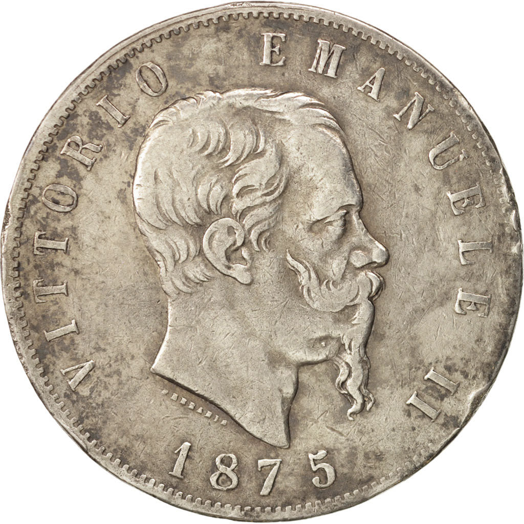 Coin, Italy, Vittorio Emanuele II, 5 Lire, 1875, Milan, VF(30-35), Silver