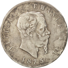 Coin, Italy, Vittorio Emanuele II, 5 Lire, 1875, Milan, VF(30-35), Silver
