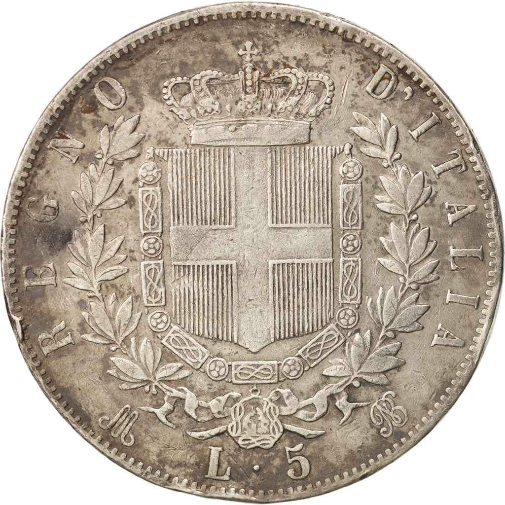 Coin, Italy, Vittorio Emanuele II, 5 Lire, 1875, Milan, VF(30-35), Silver