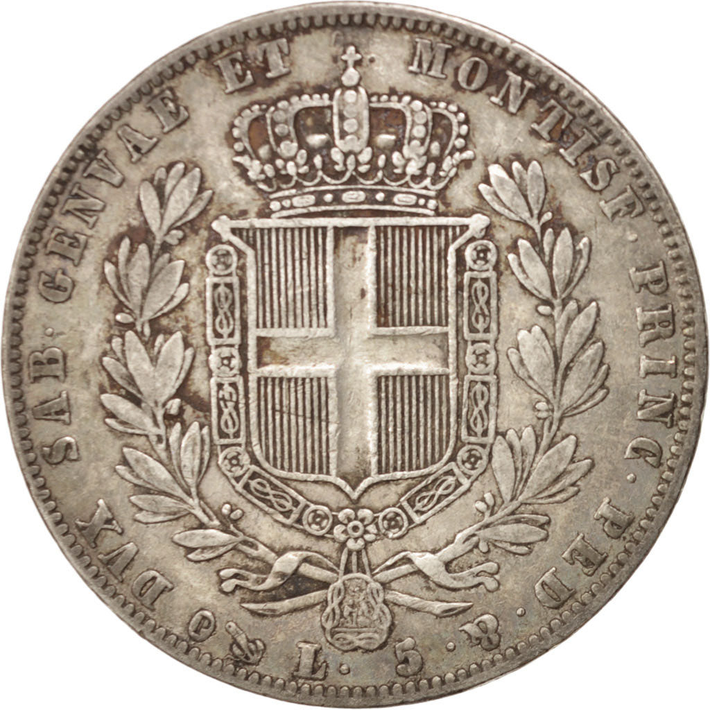 Coin, ITALIAN STATES, SARDINIA, Carlo Alberto, 5 Lire, 1837, Genoa, VF(30-35)