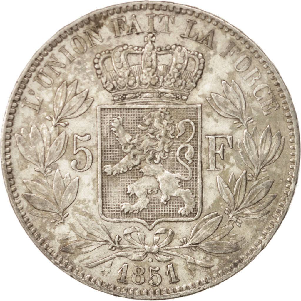 Belgio, Leopold I, 5 Francs, 5 Frank, 1851, MB+, Argento, KM:17