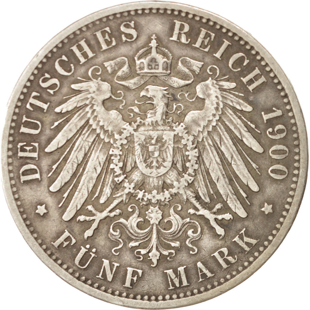 German States, PRUSSIA, Wilhelm II, 5 Mark, 1900, Berlin, VF(30-35), Silver
