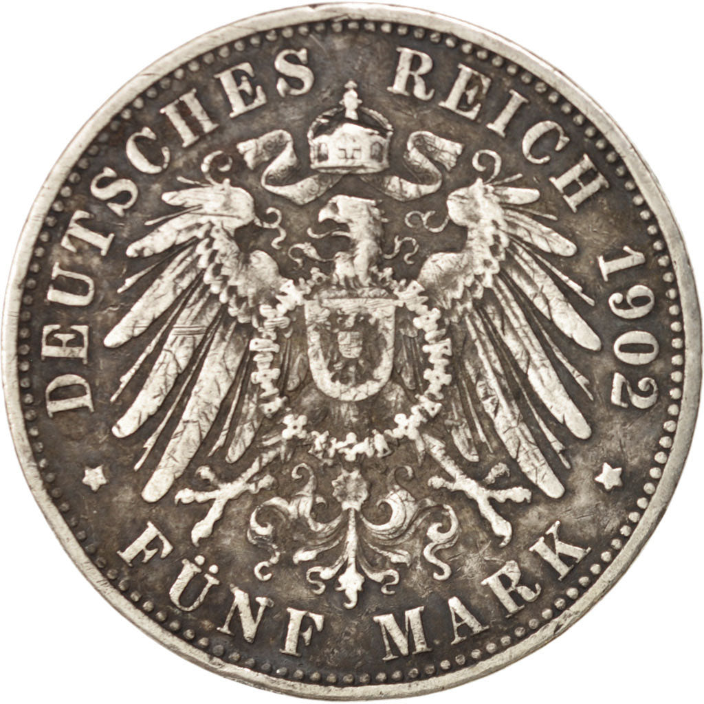 German States, PRUSSIA, Wilhelm II, 5 Mark, 1904, Berlin, VF(30-35)