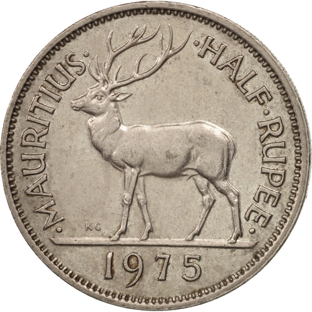 Coin, Mauritius, Elizabeth II, 1/2 Rupee, 1975, AU(50-53), Copper-nickel