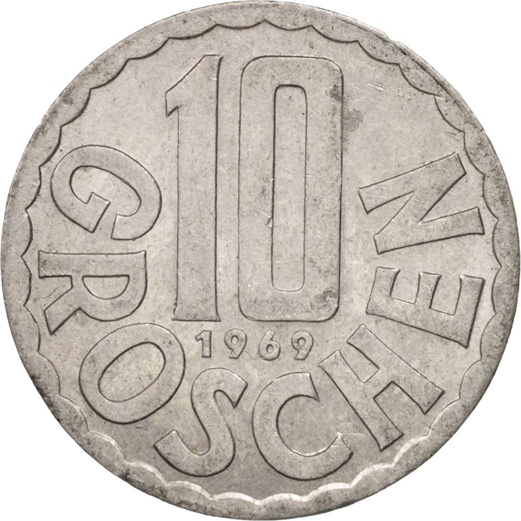 Münze, Österreich, 10 Groschen, 1969, Vienna, VZ, Aluminium, KM:2878