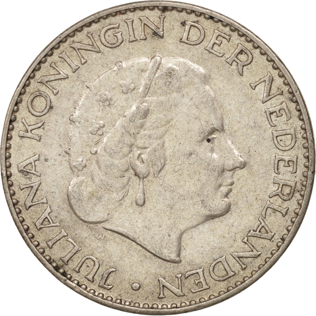 Netherlands, Juliana, Gulden, 1958, AU(55-58), Silver, KM:184