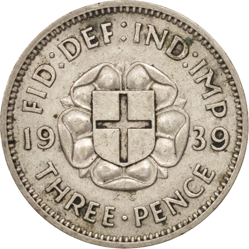 Great Britain, George VI, 3 Pence, 1939, AU(50-53), Silver, KM:848