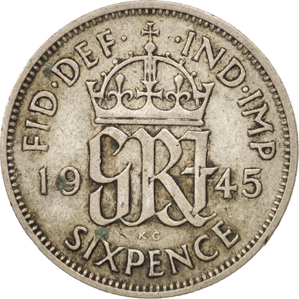 Coin, Great Britain, George VI, 6 Pence, 1945, AU(50-53), Silver, KM:852