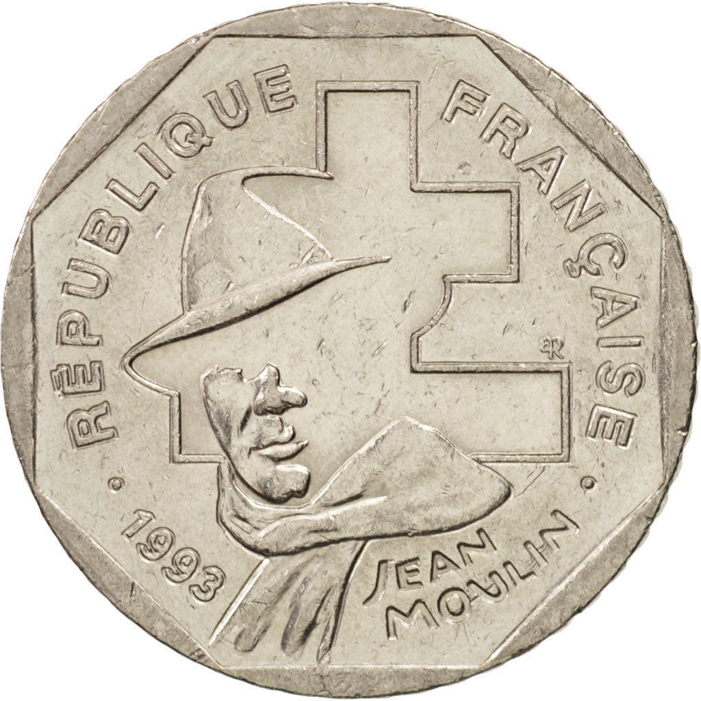 Monnaie, France, Jean Moulin, 2 Francs, 1993, Paris, SUP, Nickel, KM:1062