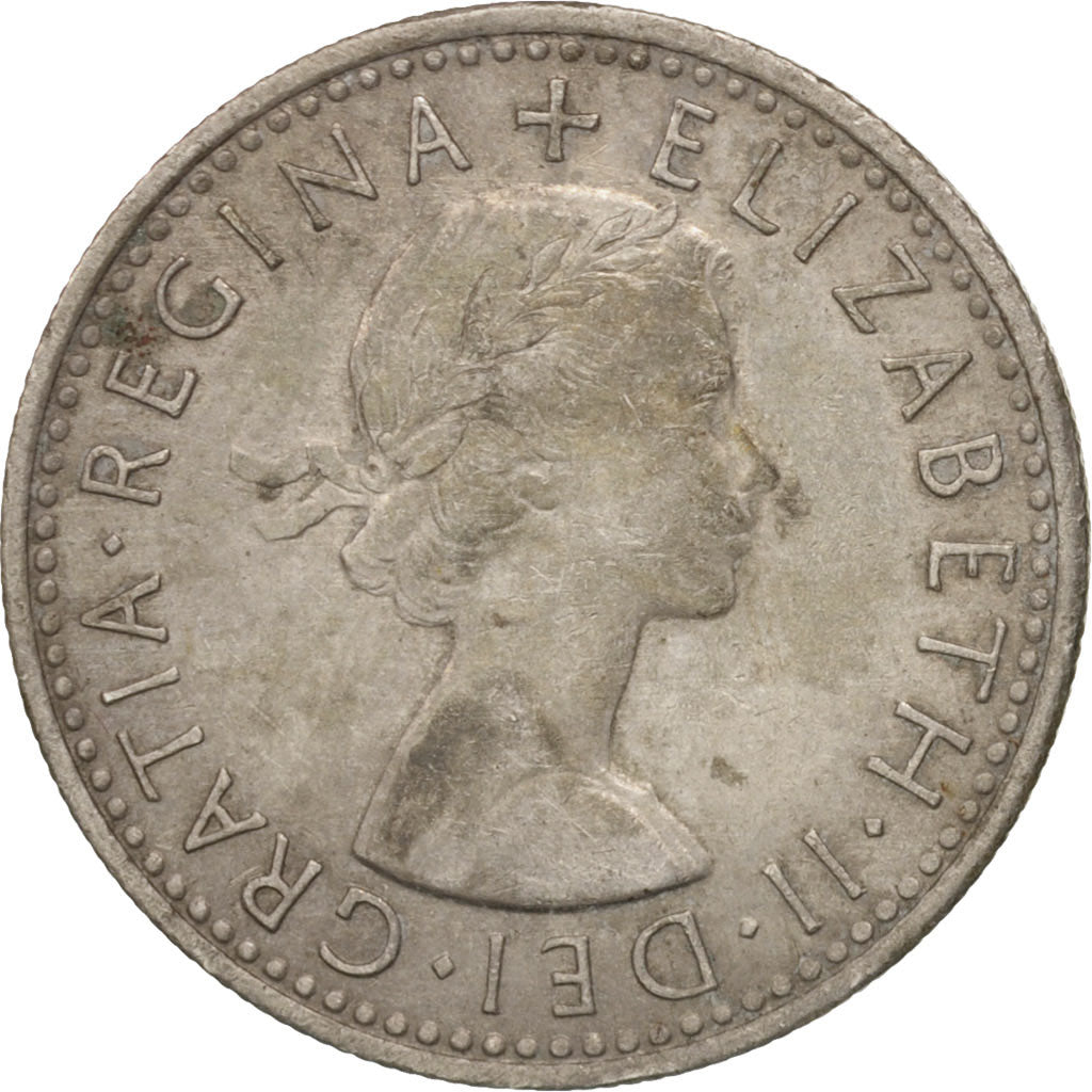 Coin, Great Britain, Elizabeth II, 6 Pence, 1966, AU(50-53), Copper-nickel