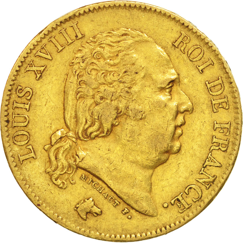 France, Louis XVIII, Louis XVIII, 40 Francs, 1816, Bayonne, EF(40-45), Gold