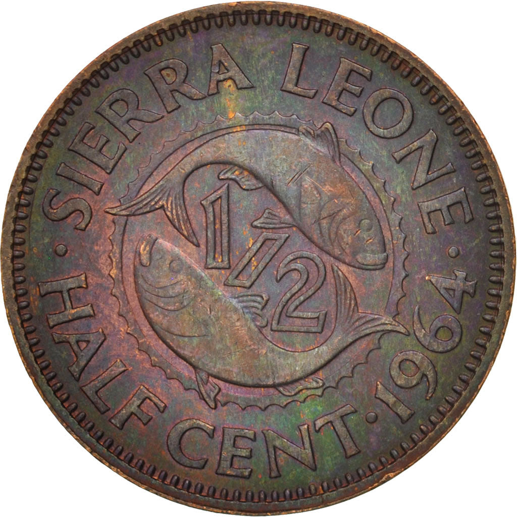 Coin, Sierra Leone, 1/2 Cent, 1964, British Royal Mint, MS(60-62), Bronze, KM:16