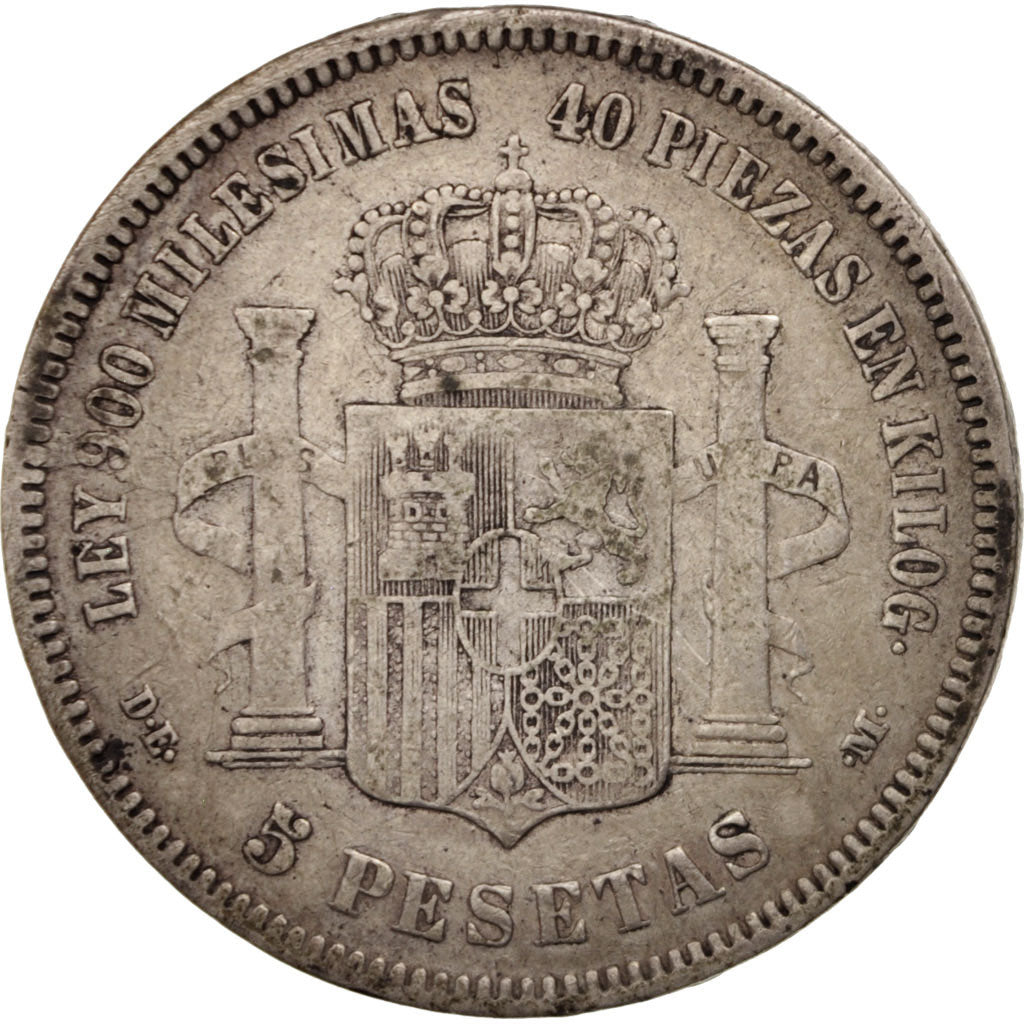 Coin, Spain, Amadeao I, 5 Pesetas, 1871, Madrid, VF(30-35), Silver, KM:666