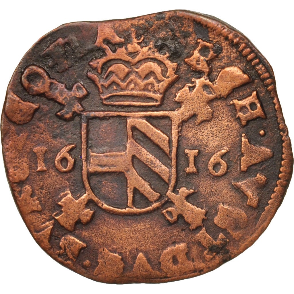 Spanish Netherlands, TOURNAI, 2 Denier, 1616, Antwerp, EF(40-45), Copper, KM:12