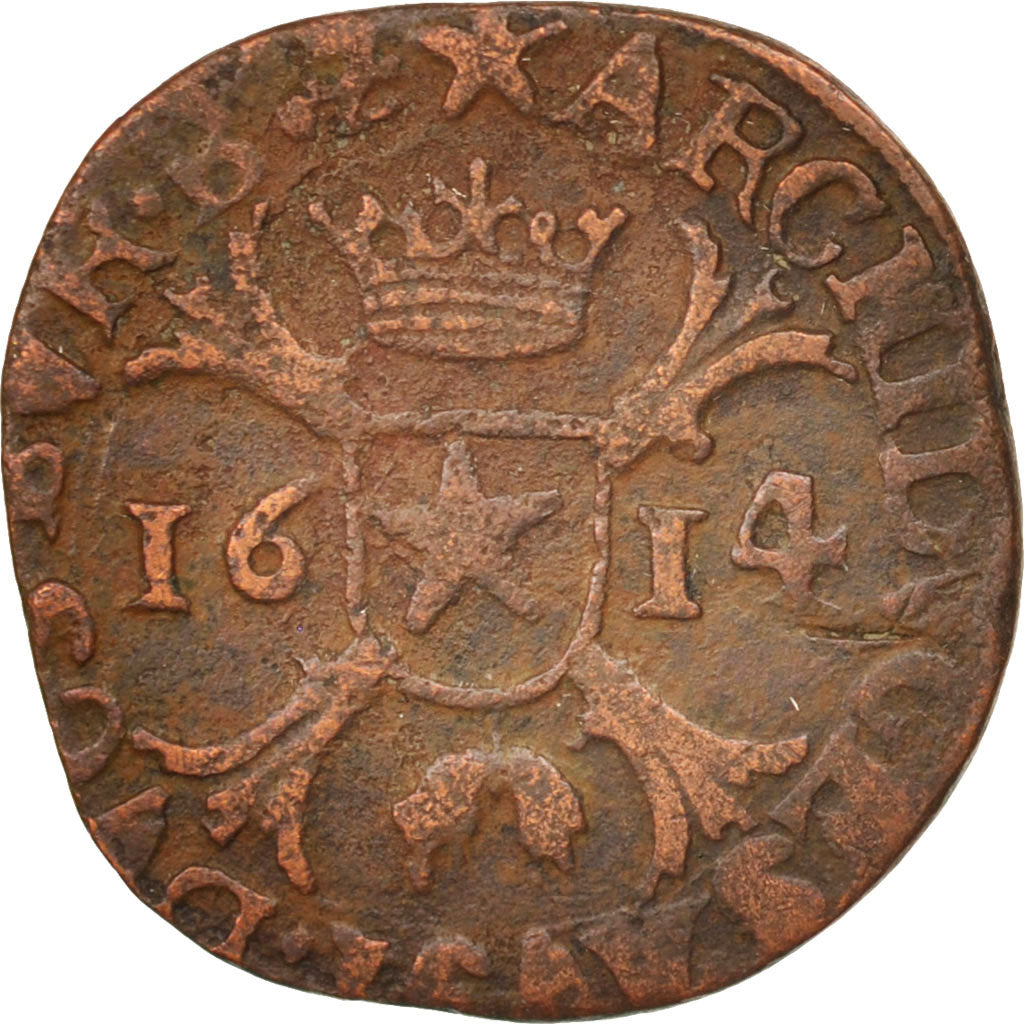 Spanish Netherlands, BRABANT, Liard, 12 Mites, 1614, Maastricht, VF(30-35)