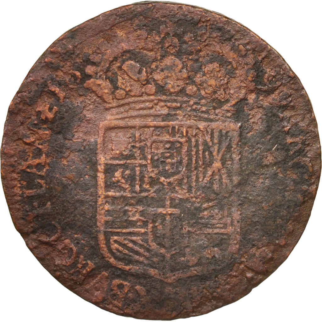 Spanish Netherlands, BRABANT, Liard, 12 Mites, 1692, Antwerp, VF(20-25), Copper