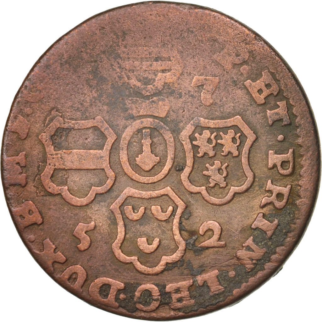 Coin, LIEGE, John Theodore, 2 Liards, 1752, Liege, VF(30-35), Copper, KM:158