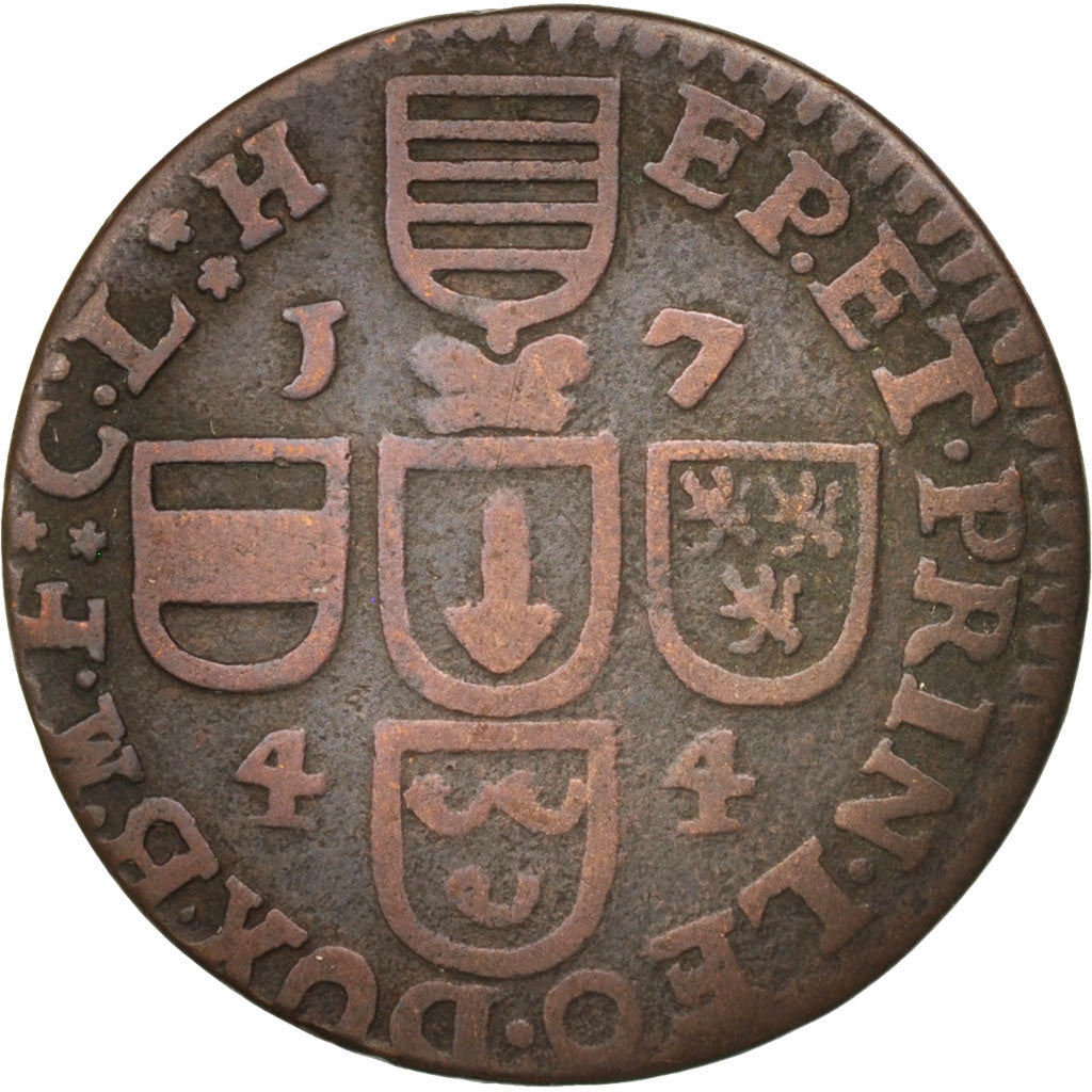 LIEGE, John Theodore, Liard, 1744, Liege, EF(40-45), Copper, KM:146