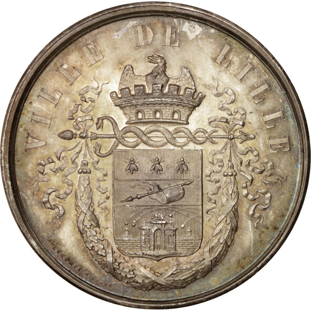 France, Medal, Ville de Lille, Cercle Horticole, Flora, 1872, Lecomte, SPL