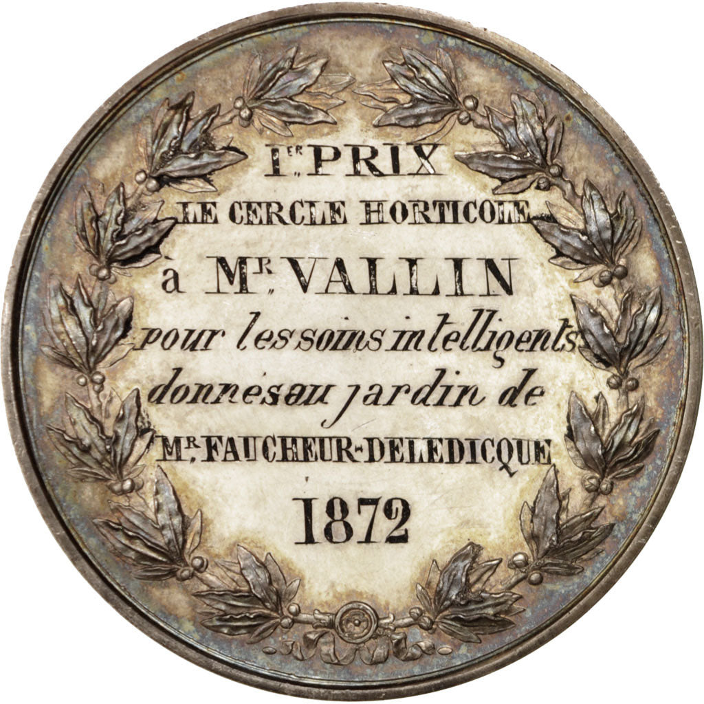 France, Medal, Ville de Lille, Cercle Horticole, Flora, 1872, Lecomte, SPL