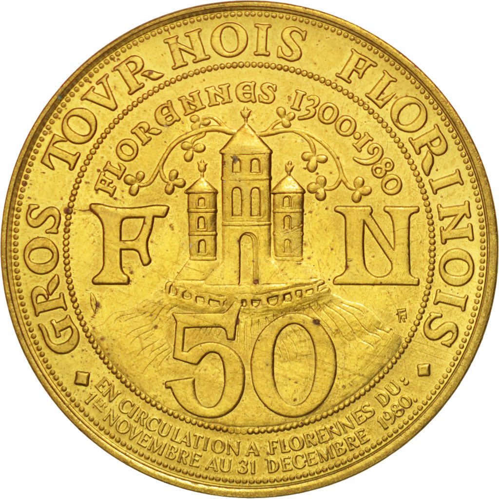 Belgio, Token, Touristic token, 50 Gros Tournois Florinois, 1980, SPL