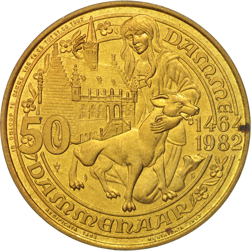 België, Token, Toeristisch fiche, Damme, 50 Dammenaar, 1982, UNC-, Nickel-brass