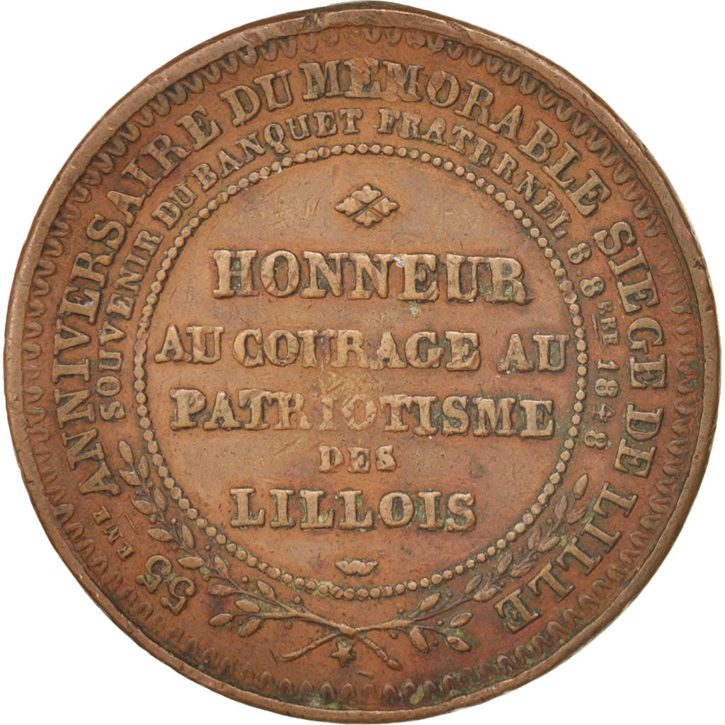 Francia, Token, Ville de Lille, Banquet Fraternel, 1848, MBC, Cobre