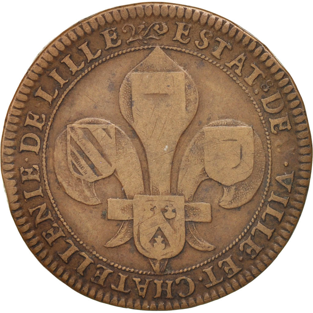France, Token, Royal, États de Lille, Louis XIV, 1667, EF(40-45), Copper
