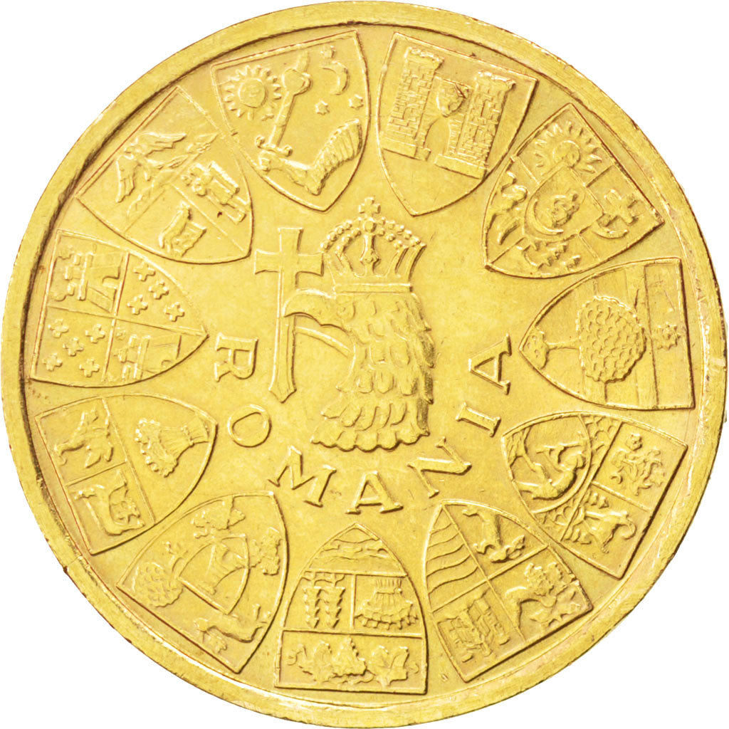 ROMANIA, 20 Lei, 1944, Bucarest, KM #M13, MS(60-62), Gold, 6.55