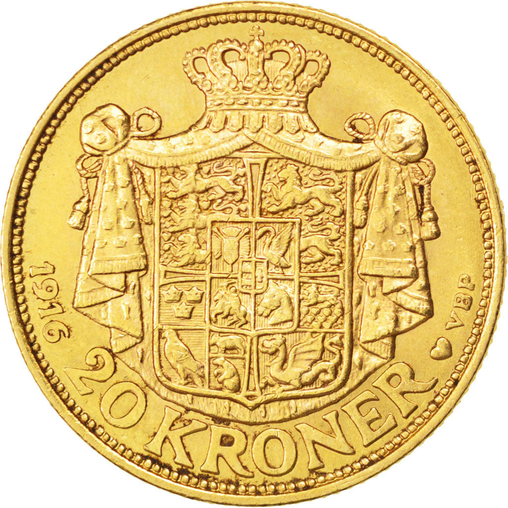 Danimarca, Christian X, 20 Kroner, 1916, Copenhagen, SPL-, Oro, KM:817.1