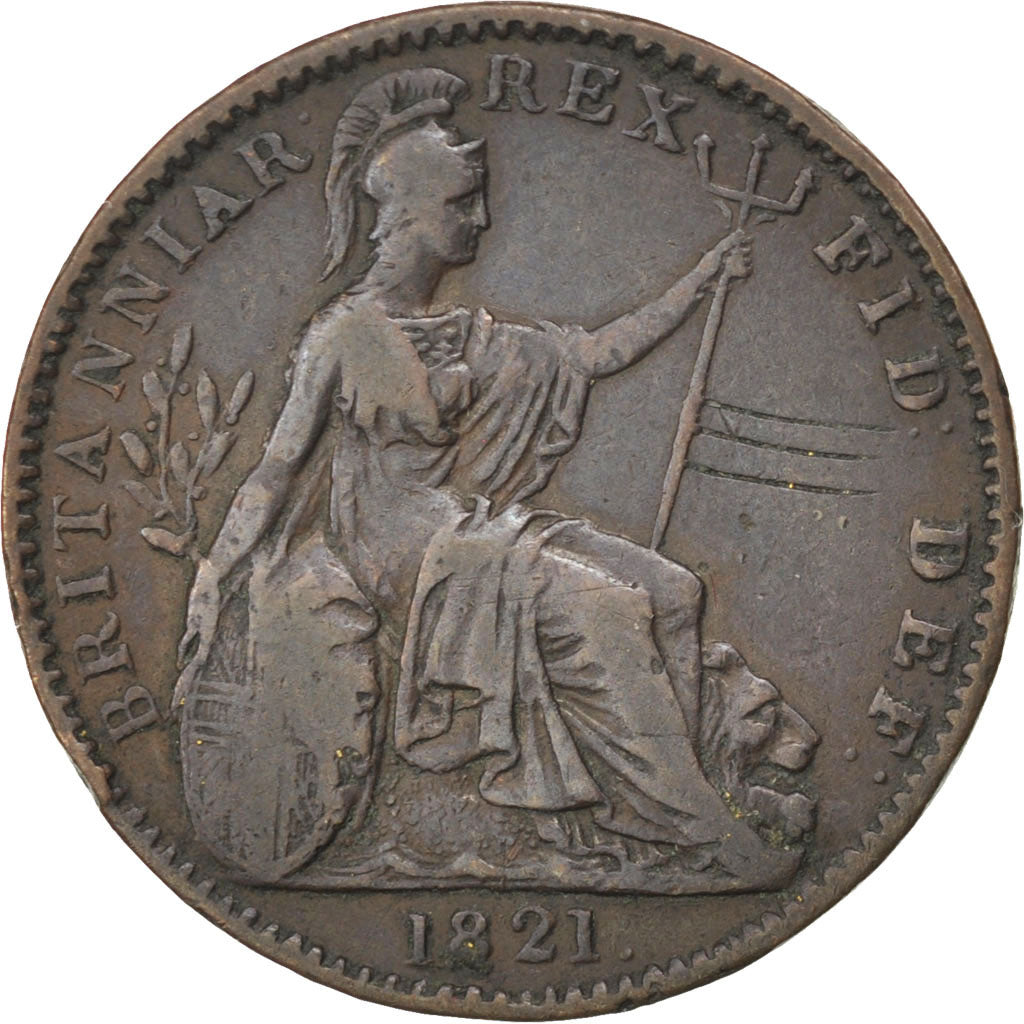 GREAT BRITAIN, Farthing, 1821, KM #677, EF(40-45), Copper, 4.52