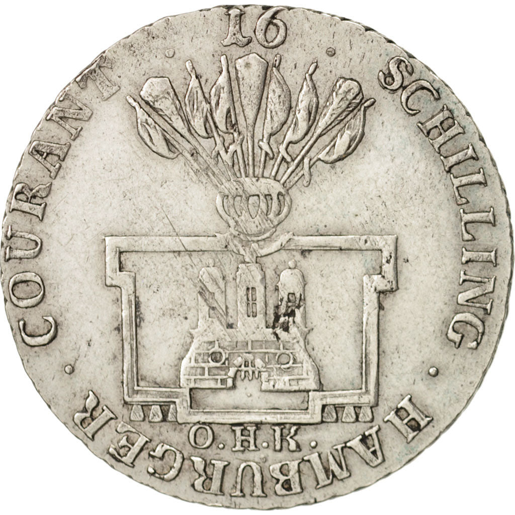 German States, HAMBURG, 16 Schilling, Mark, 1789, Hamburg, EF(40-45), Silver