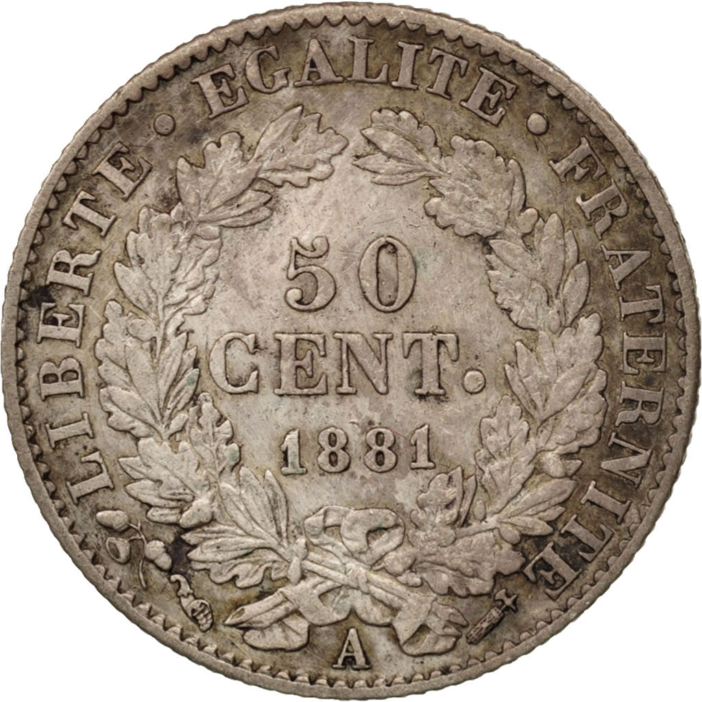 Moneta, Francia, Cérès, 50 Centimes, 1881, Paris, BB+, Argento, KM:834.1