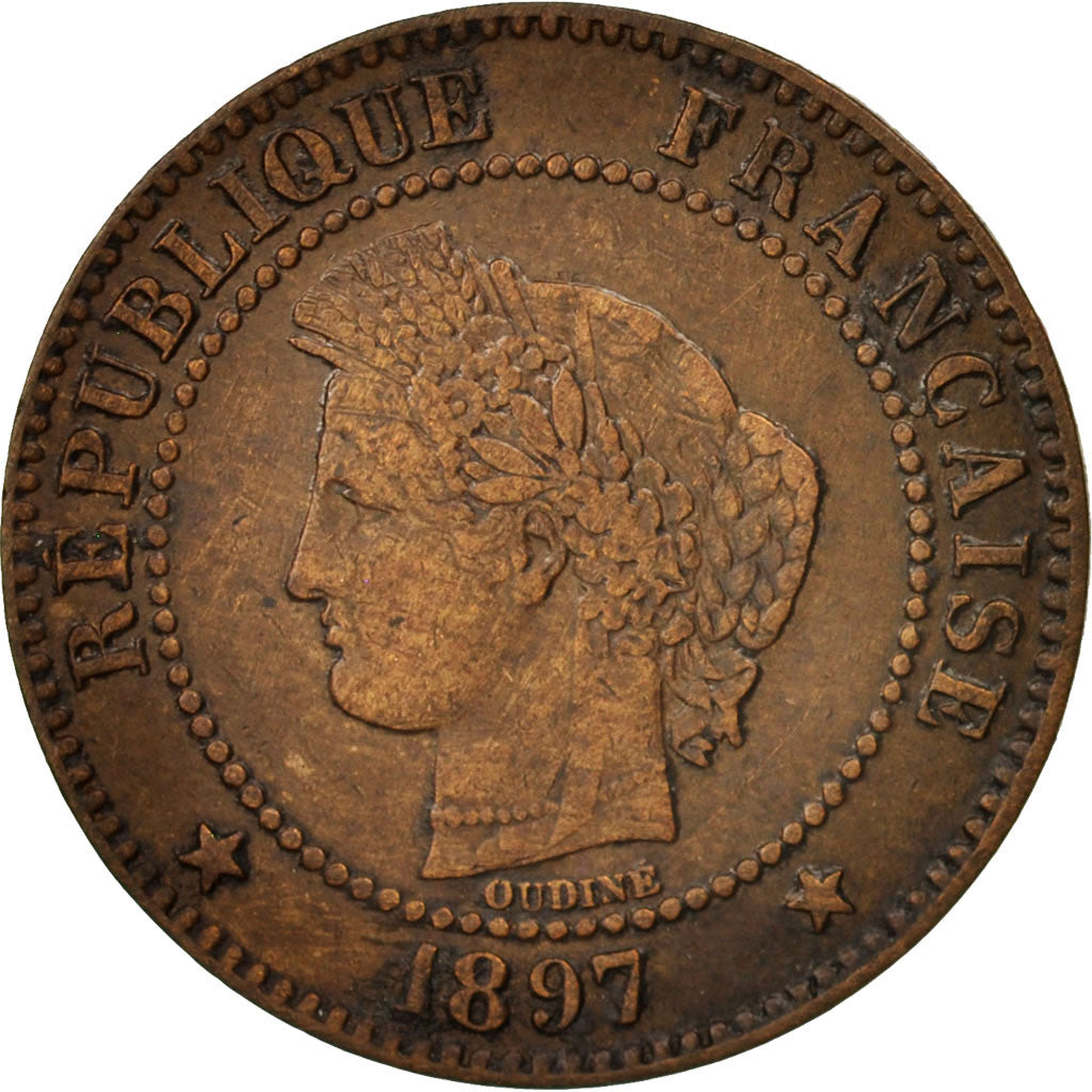 France, Cérès, 2 Centimes, 1897, Paris, EF(40-45), Bronze, KM:827.1, Gadoury 105