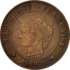 France, Cérès, 2 Centimes, 1897, Paris, EF(40-45), Bronze, KM:827.1, Gadoury 105
