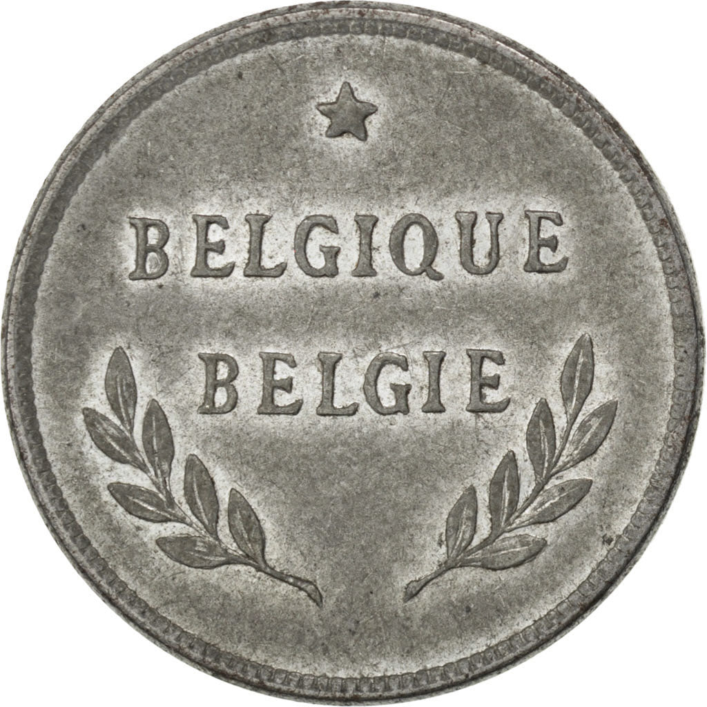 BELGIUM, 2 Francs, 2 Frank, 1944, KM #133, AU(55-58), Zinc Coated Steel, 19,...